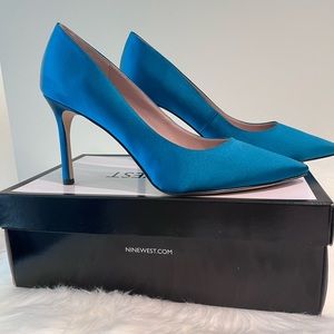 Nine West Emmala Pumps Size 9 Teal Blue Satin